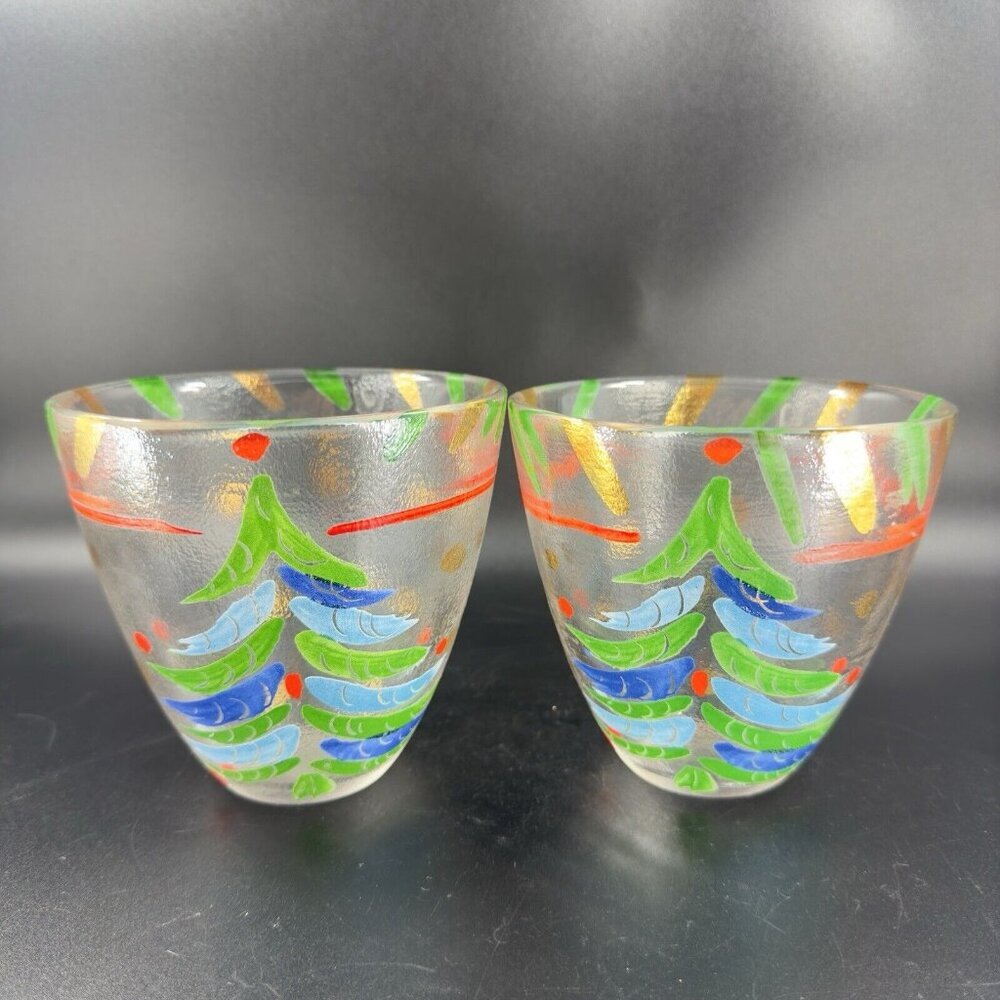 SI AN Italian Hand Painted Glass Bowl Dish Christmas Holiday 24k Gold VTG Set 2 - Picture 11 of 13